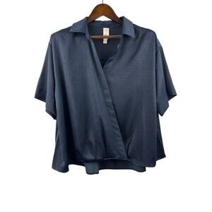 Women’s Wynne Layers Size 1X Navy Blue Satin Blouse